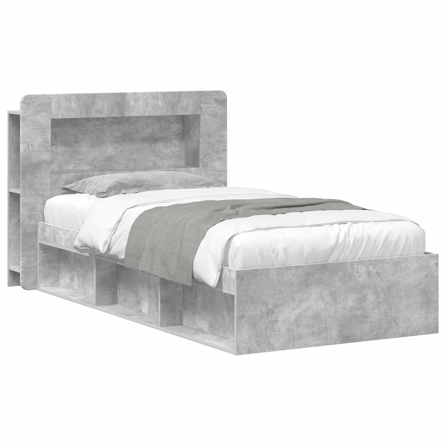 Bed Frame with Storage with Headboard Concrete Grey 90 x 200 cm