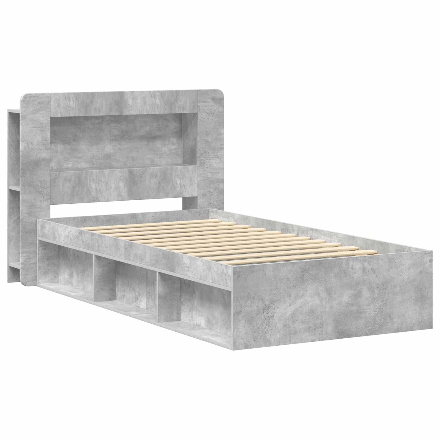 Bed Frame with Storage with Headboard Concrete Grey 90 x 200 cm