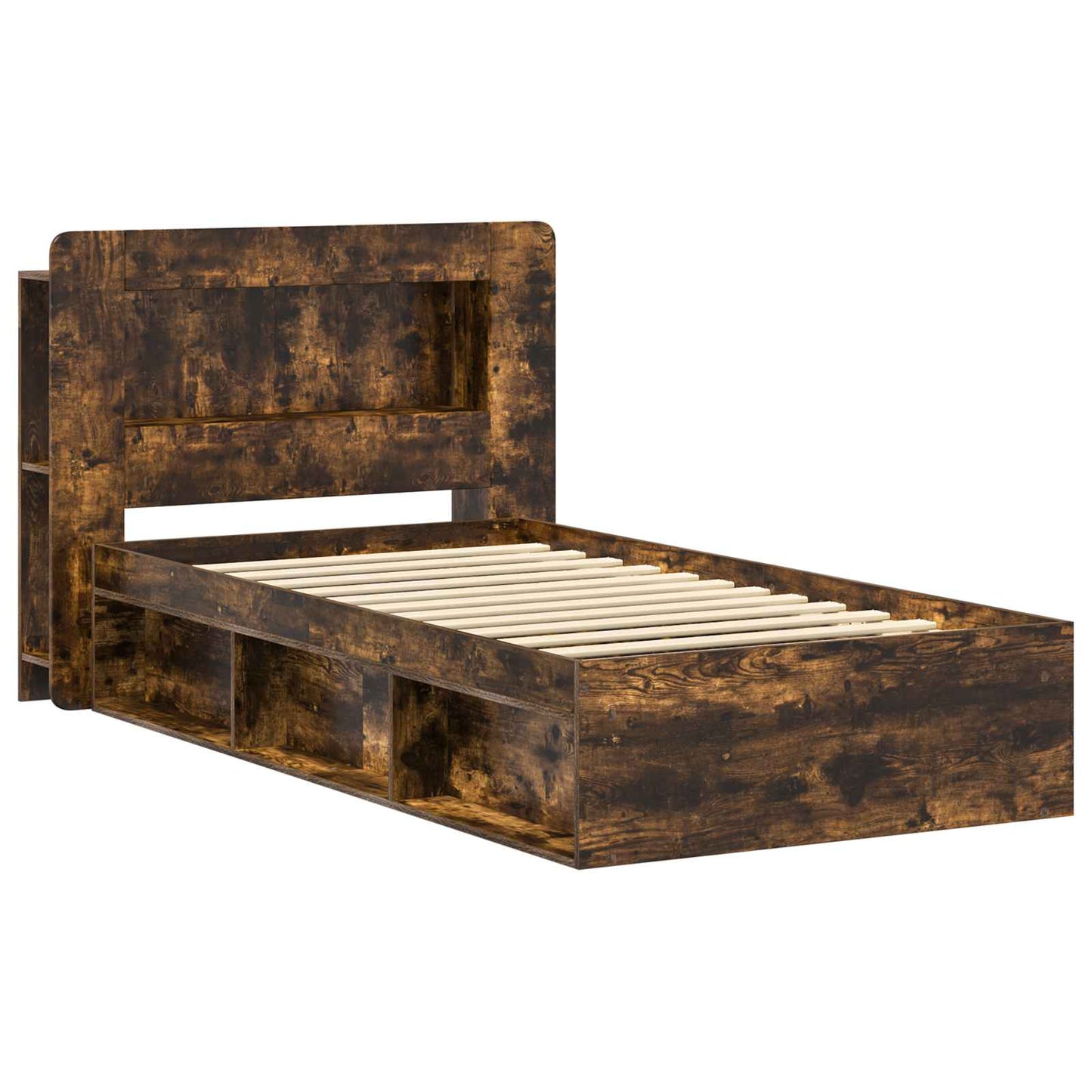 Bed Frame with Storage Smoked Oak 90 x 200 cm Engineered Wood