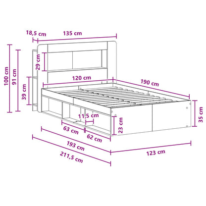 Bed Frame with Storage Artisan Oak 120 x 190 cm Engineered Wood