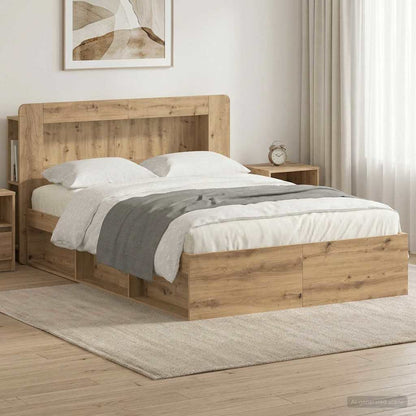 Bed Frame with Storage Artisan Oak 135 x 190 cm Engineered Wood