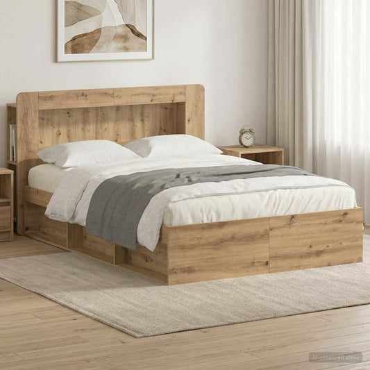 Bed Frame with Storage Artisan Oak 135 x 190 cm Engineered Wood