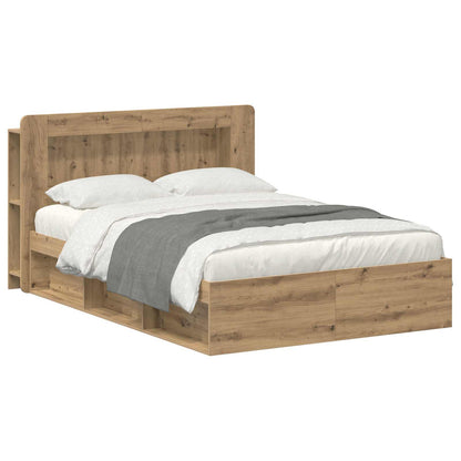 Bed Frame with Storage Artisan Oak 135 x 190 cm Engineered Wood