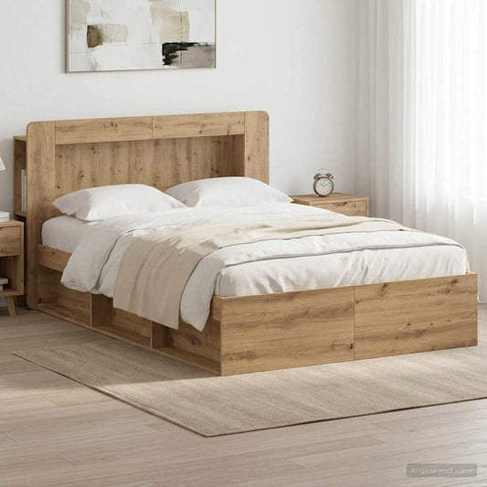 Bed Frame with Storage Artisan Oak 140 x 190 cm Engineered Wood