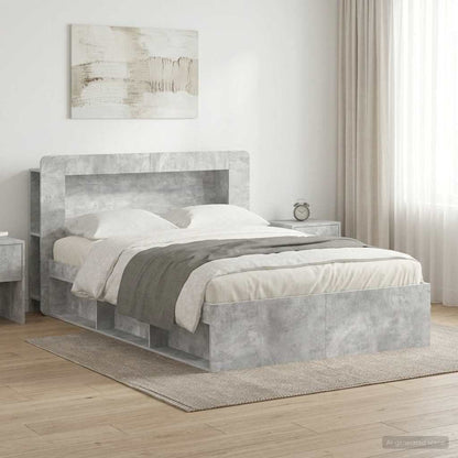 Bed Frame with Storage Concrete Grey 140 x 190 cm