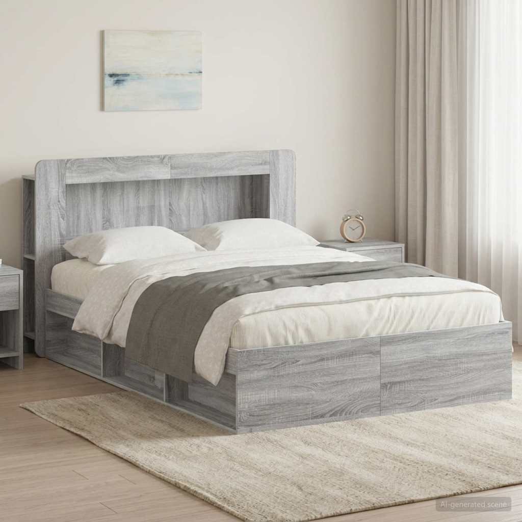 Bed Frame with Storage Grey Sonoma 140 x 190 cm Engineered Wood