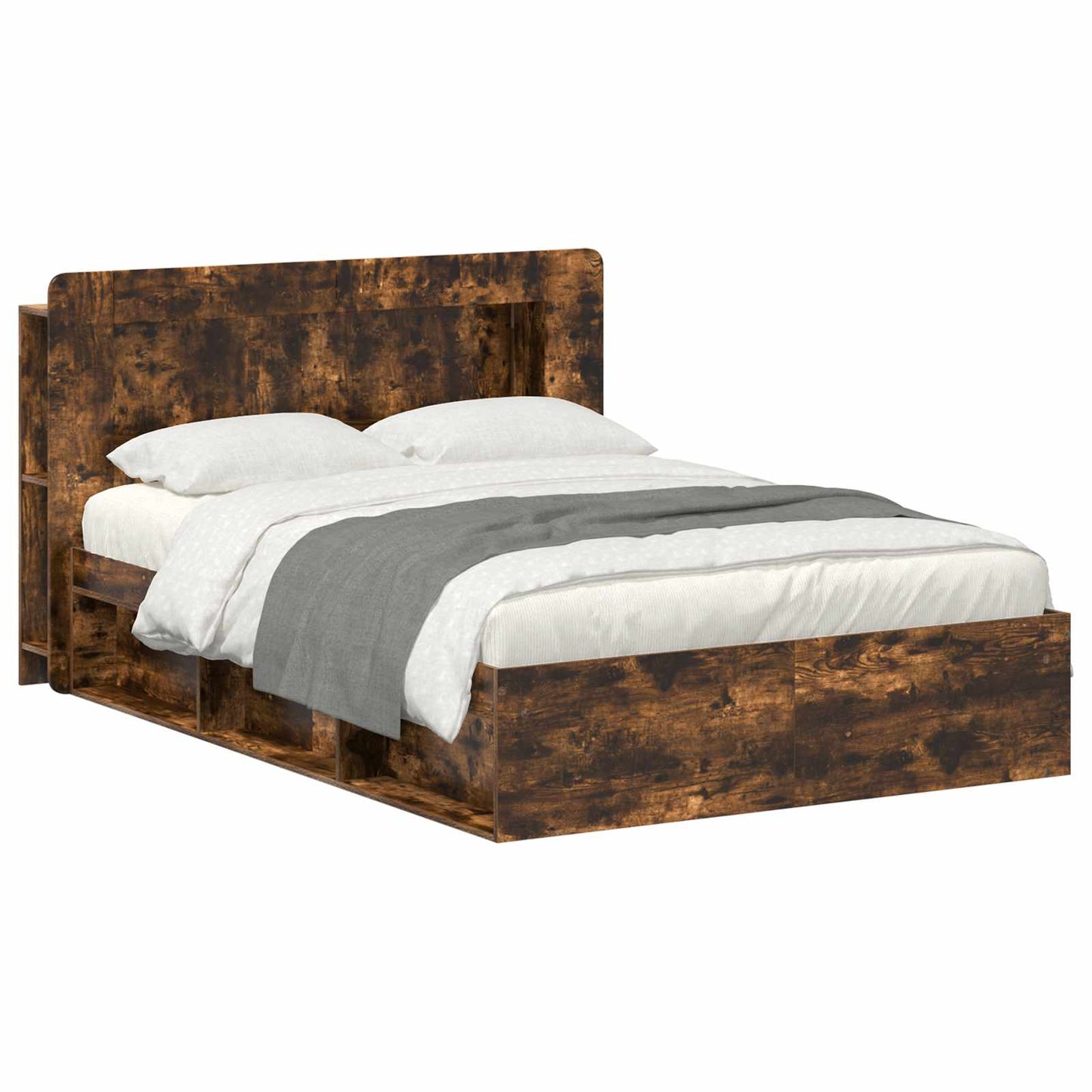 Bed Frame with Storage Smoked Oak 140 x 190 cm Engineered Wood