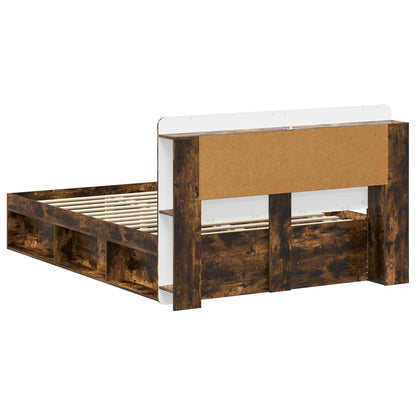 Bed Frame with Storage Smoked Oak 140 x 190 cm Engineered Wood