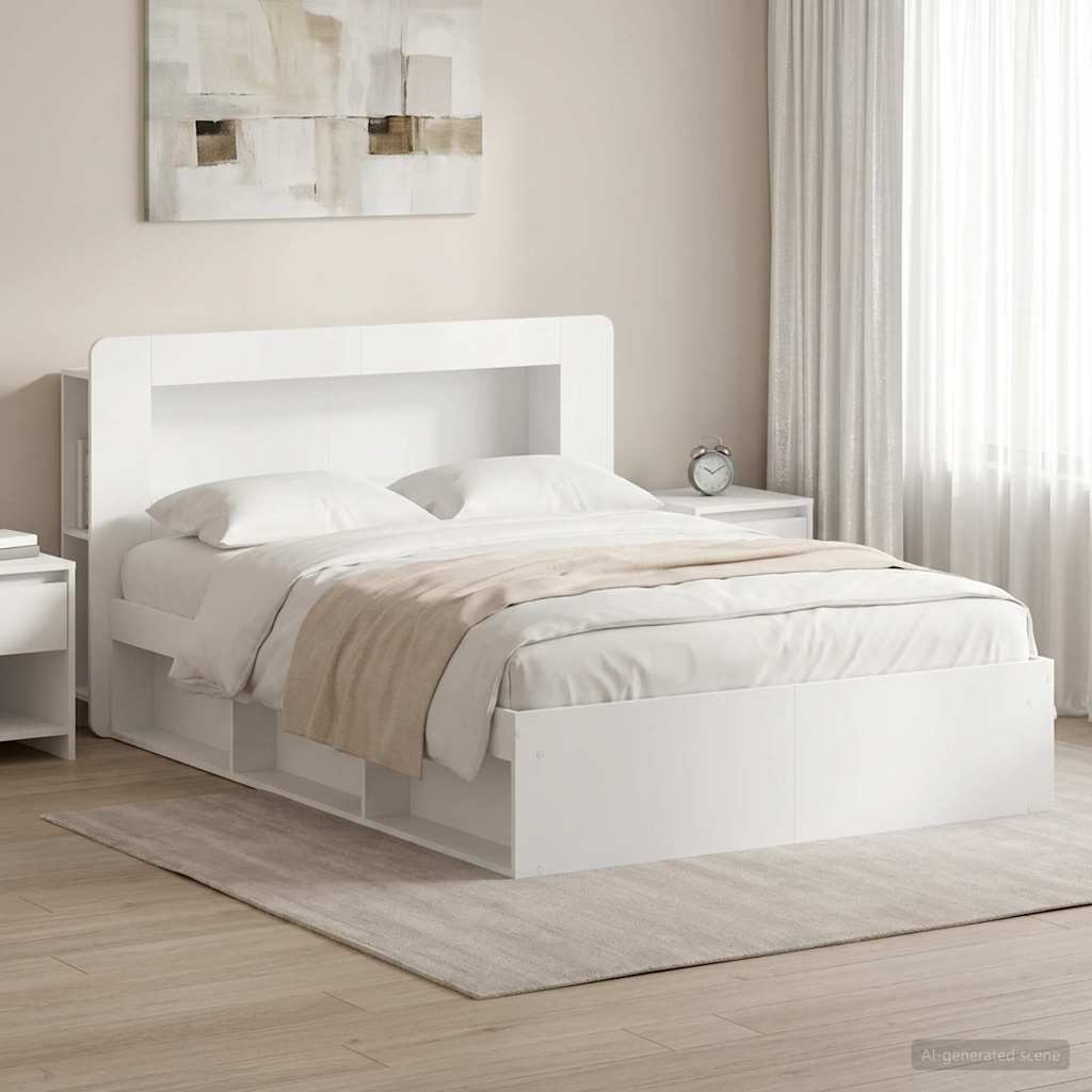 Bed Frame with Storage White 140 x 200 cm Engineered Wood