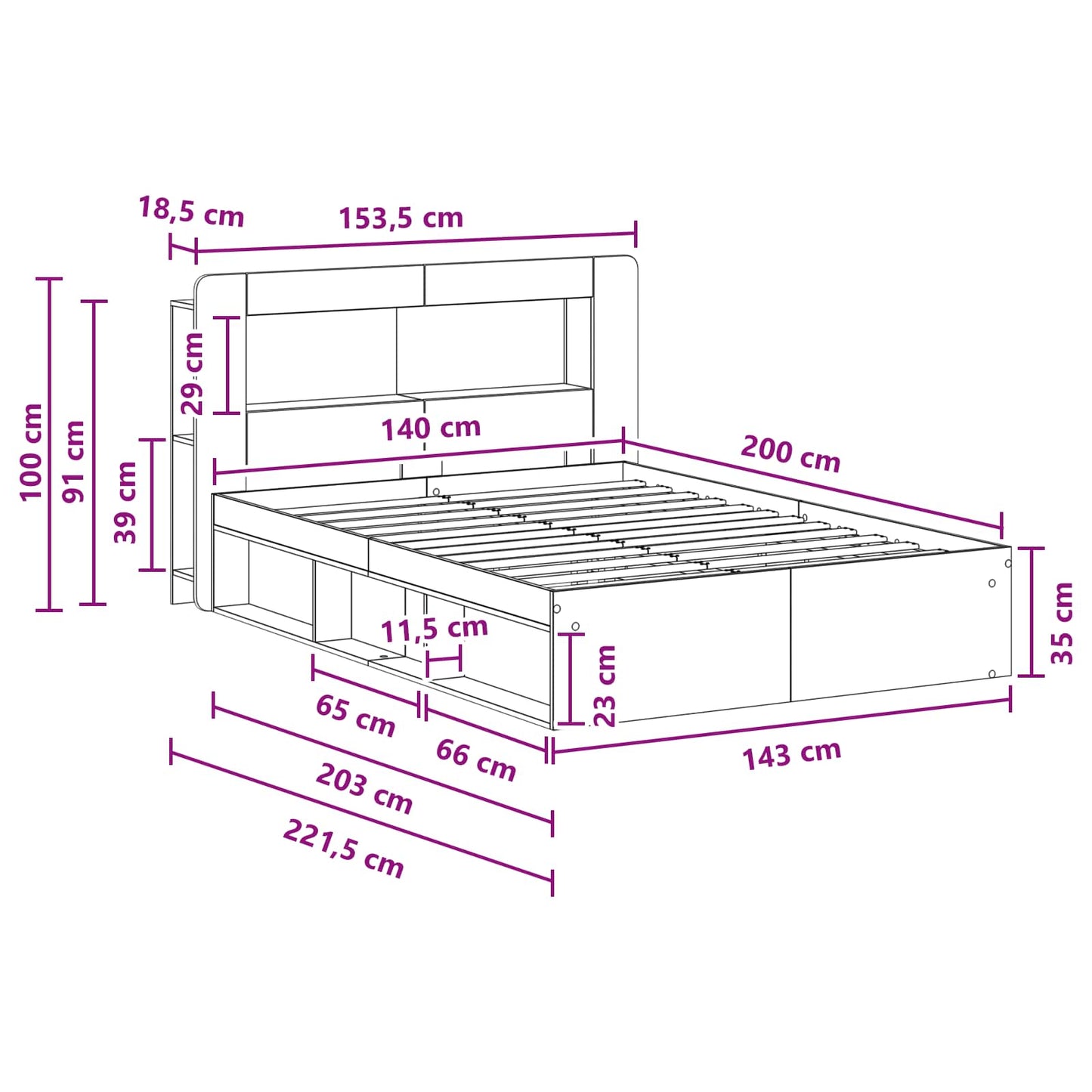 Bed Frame with Storage White 140 x 200 cm Engineered Wood