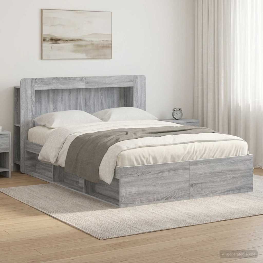 Bed Frame with Storage Grey Sonoma 160 x 200 cm Engineered Wood