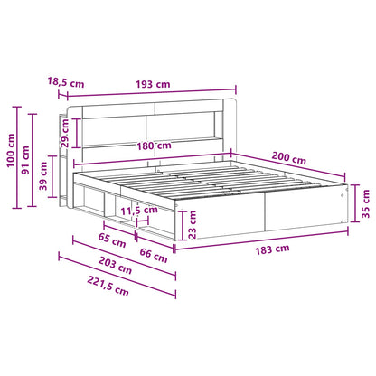 Bed Frame with Storage White 180 x 200 cm Engineered Wood