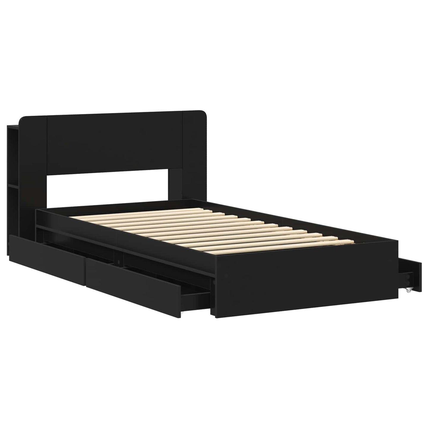 Bed Frame with Storage Black 75 x 190 cm Engineered Wood