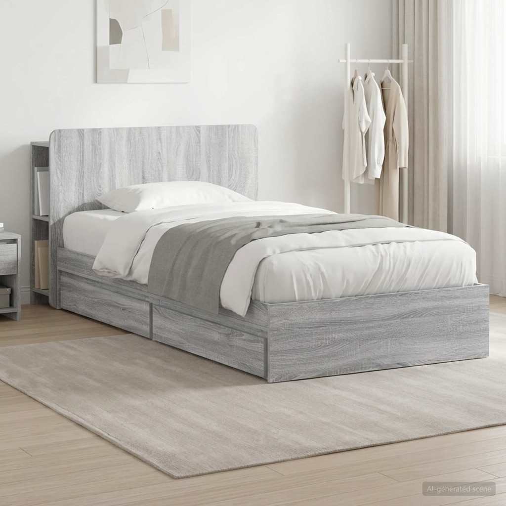 Bed Frame with Storage Grey Sonoma 75 x 190 cm Engineered Wood