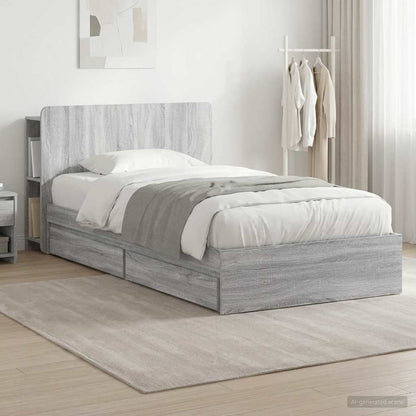 Bed Frame with Storage Grey Sonoma 75 x 190 cm Engineered Wood