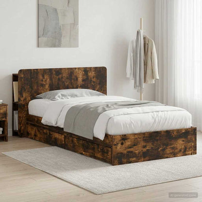 Bed Frame with Storage Smoked Oak 75 x 190 cm Engineered Wood