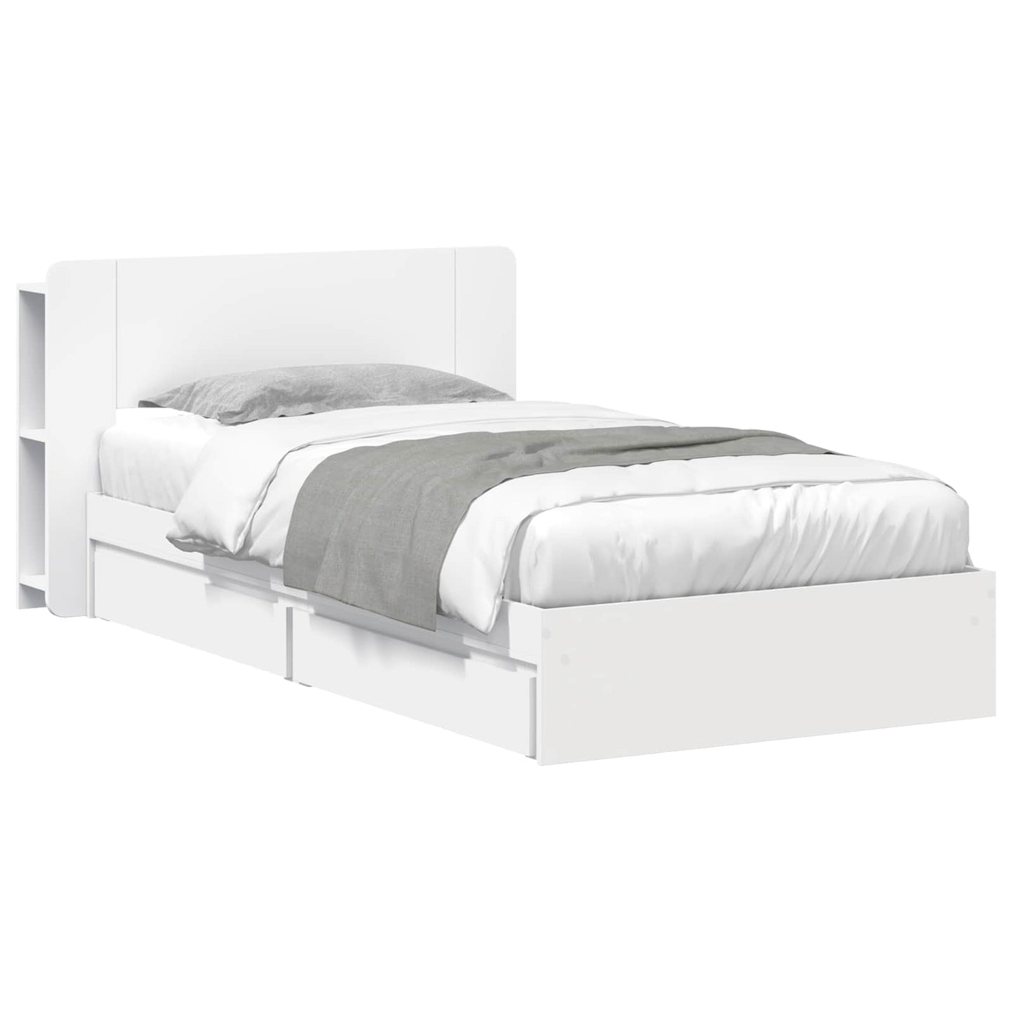 Bed Frame with Storage White 75 x 190 cm Engineered Wood