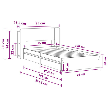 Bed Frame with Storage White 75 x 190 cm Engineered Wood
