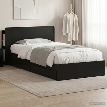 Bed Frame with Storage Black 90 x 190 cm Engineered Wood