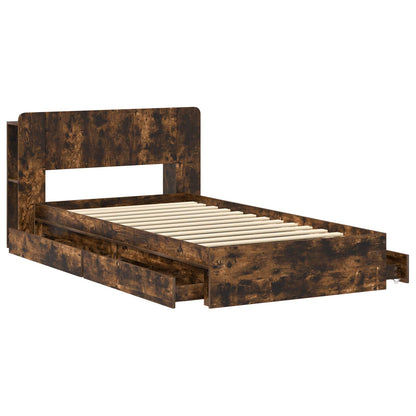 Bed Frame with Storage Smoked Oak 90 x 190 cm Engineered Wood