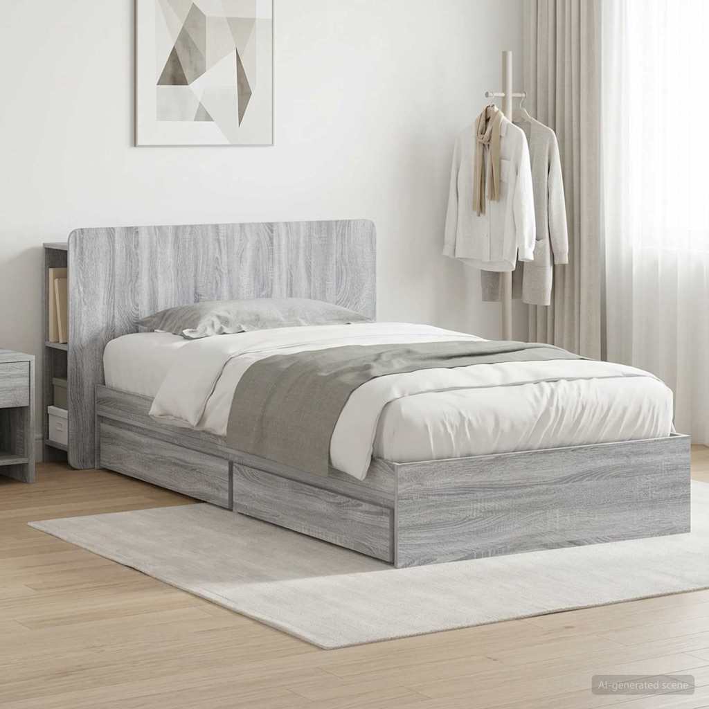 Bed Frame with Storage Grey Sonoma 100 x 200 cm Engineered Wood