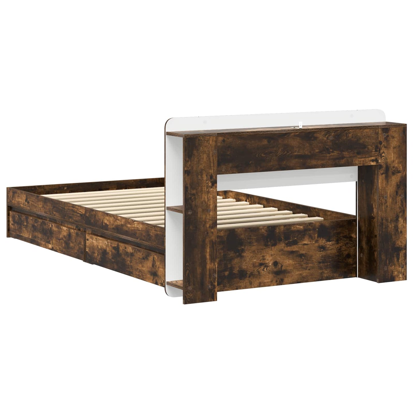 Bed Frame with Storage Smoked Oak 100 x 200 cm Engineered Wood