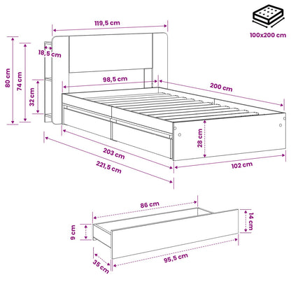 Bed Frame with Storage Sonoma Oak 100 x 200 cm Engineered Wood