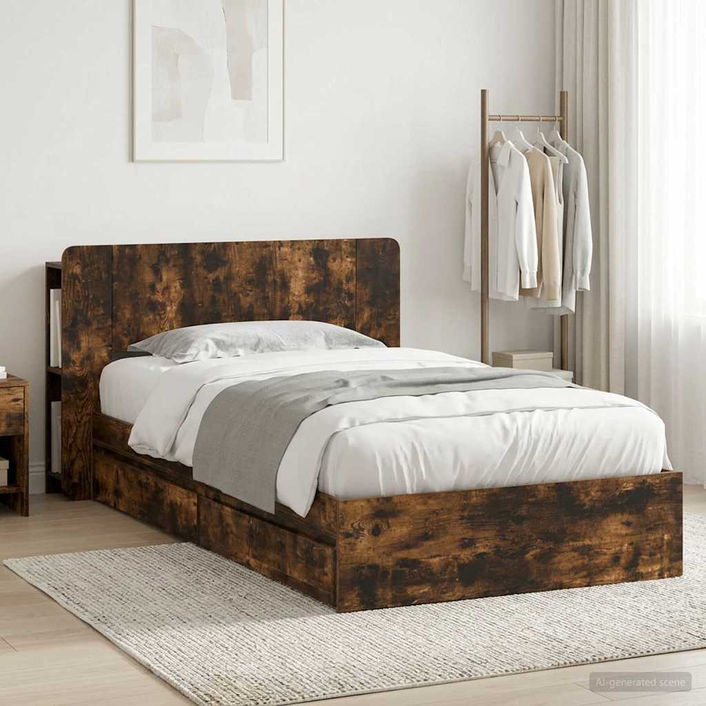 Bed Frame with Storage Smoked Oak 90 x 200 cm Engineered Wood
