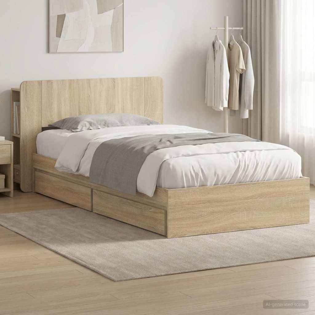 Bed Frame with Storage Sonoma Oak 90 x 200 cm Engineered Wood