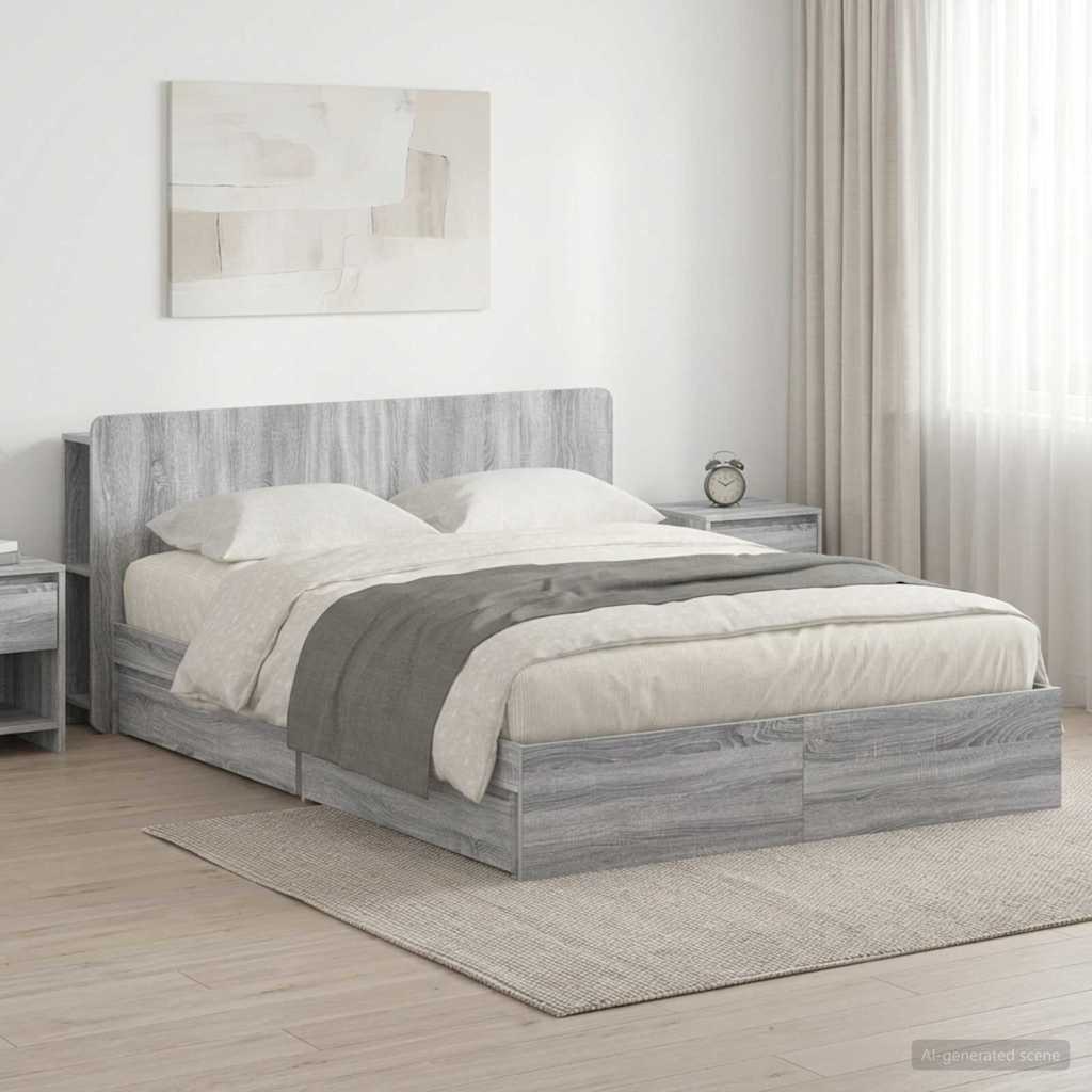 Bed Frame with Storage Grey Sonoma 140 x 200 cm Engineered Wood