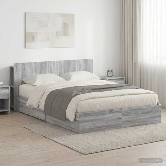 Bed Frame with Storage Grey Sonoma 140 x 200 cm Engineered Wood