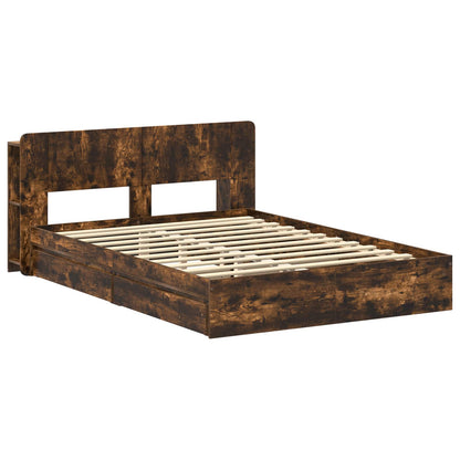 Bed Frame with Storage Smoked Oak 135 x 190 cm Engineered Wood
