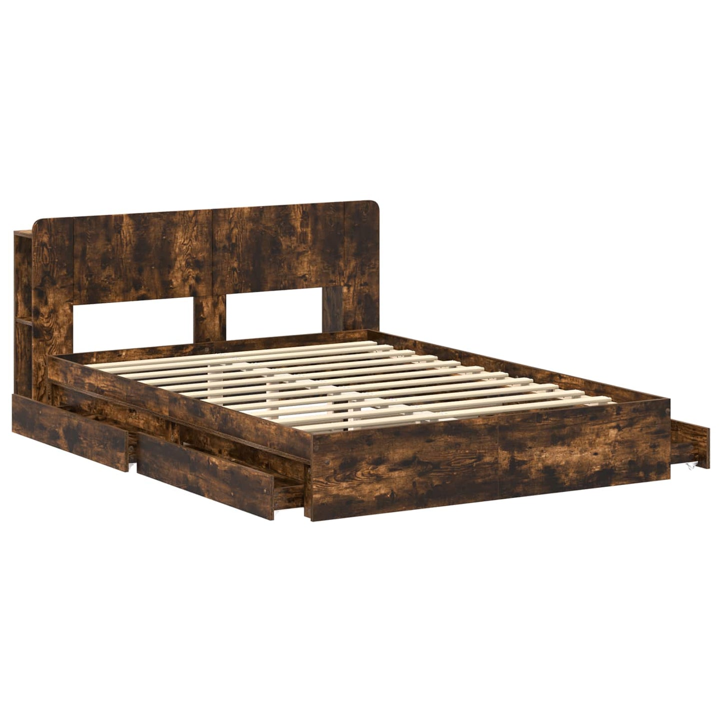 Bed Frame with Storage Smoked Oak 135 x 190 cm Engineered Wood