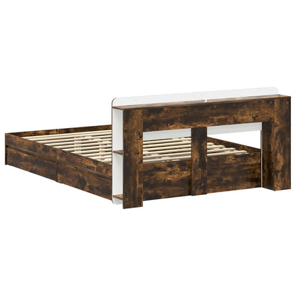Bed Frame with Storage Smoked Oak 135 x 190 cm Engineered Wood