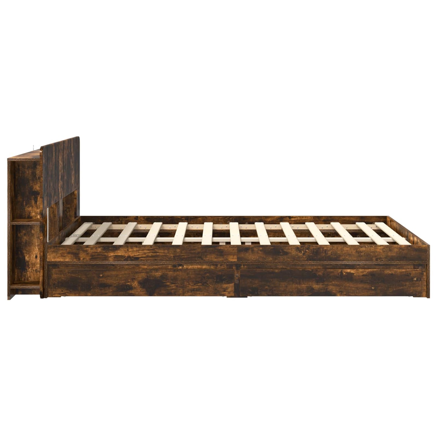 Bed Frame with Storage Smoked Oak 135 x 190 cm Engineered Wood