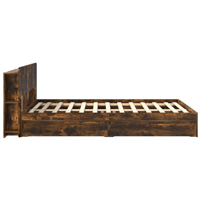 Bed Frame with Storage Smoked Oak 135 x 190 cm Engineered Wood