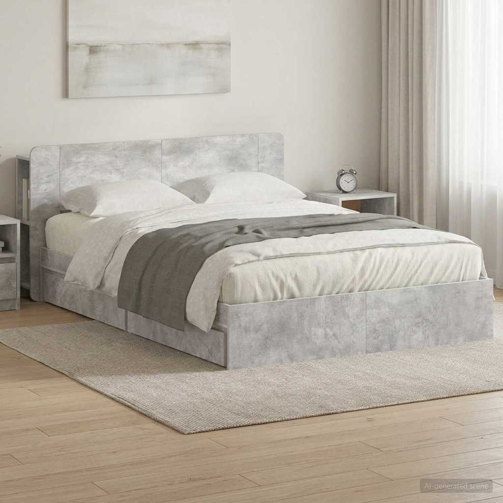 Bed Frame with Storage with Drawer Concrete Grey 150 x 200 cm