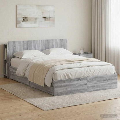Bed Frame with Storage Grey Sonoma 150 x 200 cm Engineered Wood