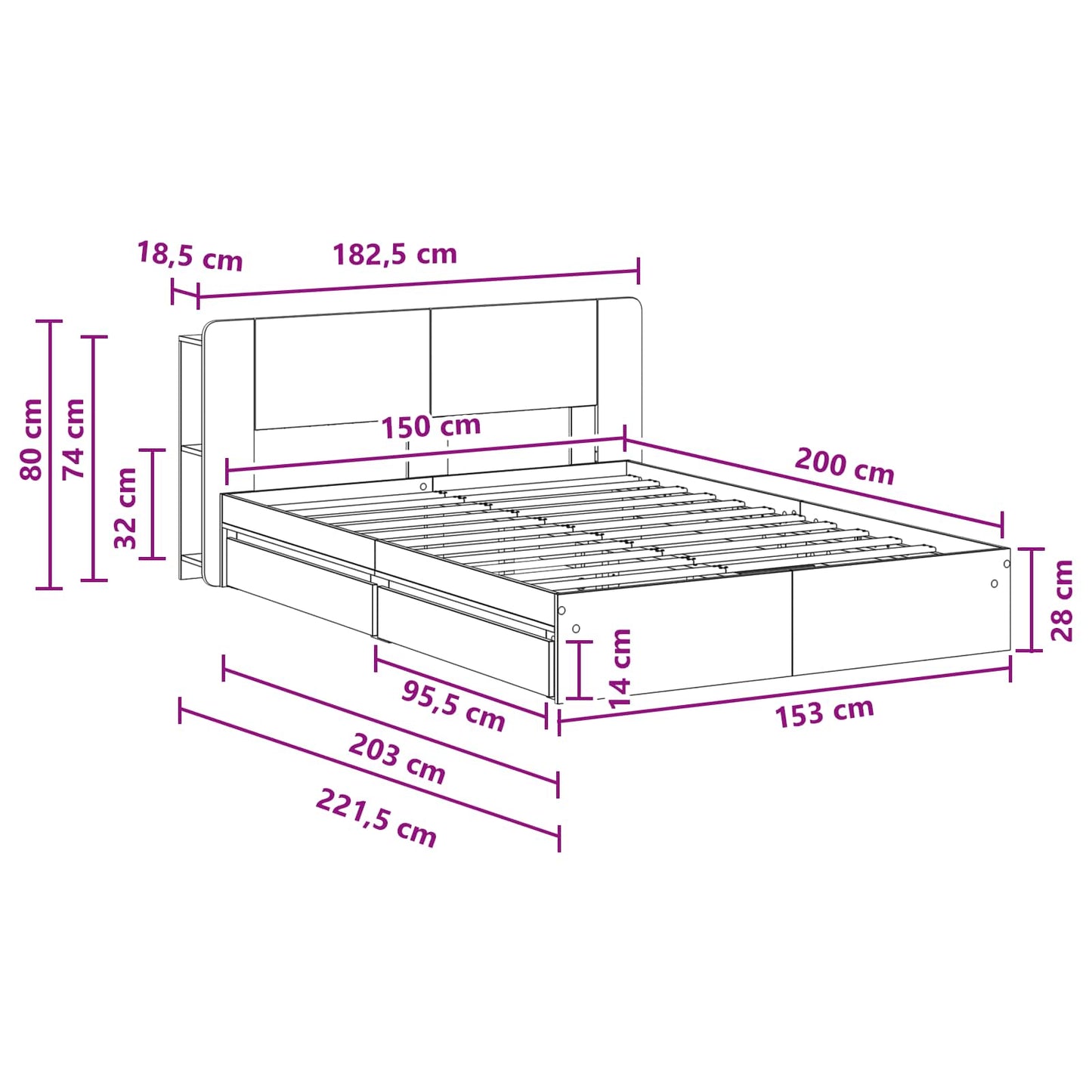 Bed Frame with Storage Grey Sonoma 150 x 200 cm Engineered Wood