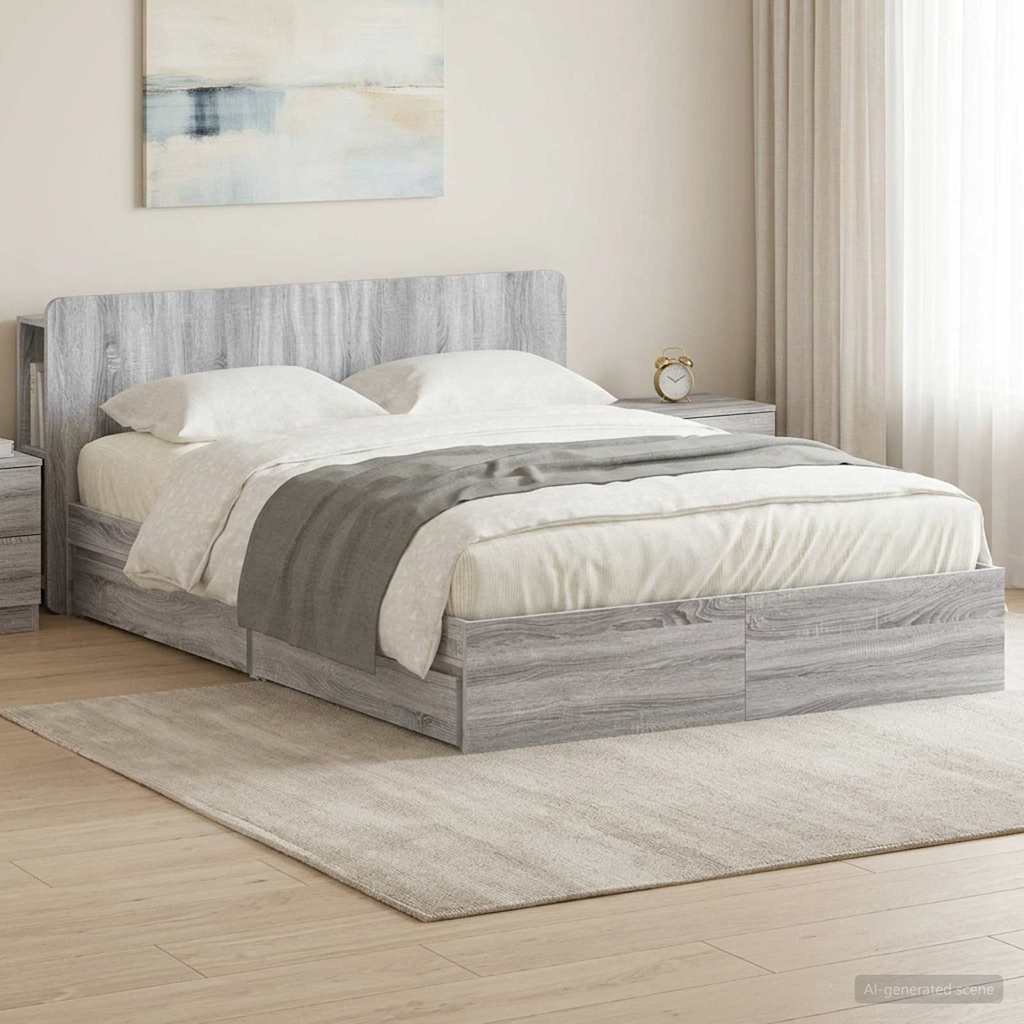 Bed Frame with Storage Grey Sonoma 160 x 200 cm Engineered Wood