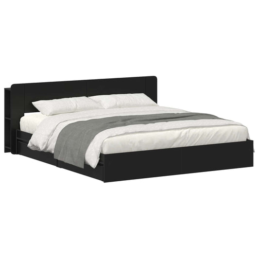 Bed Frame with Storage Black 200 x 200 cm Engineered Wood