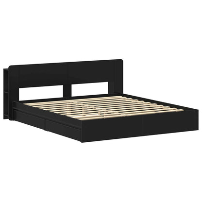 Bed Frame with Storage Black 200 x 200 cm Engineered Wood