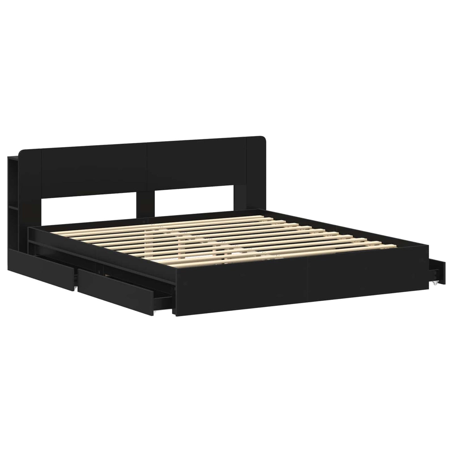 Bed Frame with Storage Black 200 x 200 cm Engineered Wood