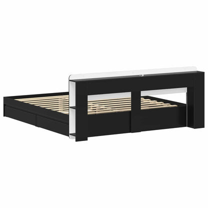 Bed Frame with Storage Black 200 x 200 cm Engineered Wood