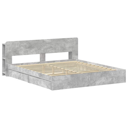 Bed Frame with Storage with Drawer Concrete Grey 200 x 200 cm
