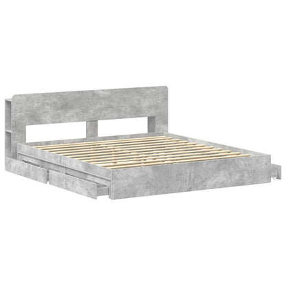 Bed Frame with Storage with Drawer Concrete Grey 200 x 200 cm