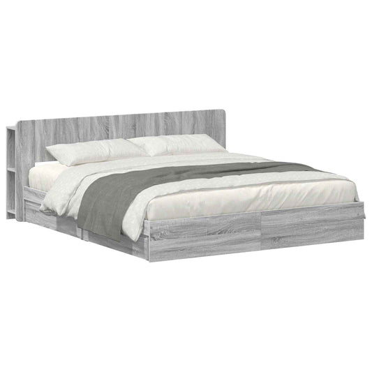 Bed Frame with Storage Grey Sonoma 200 x 200 cm Engineered Wood