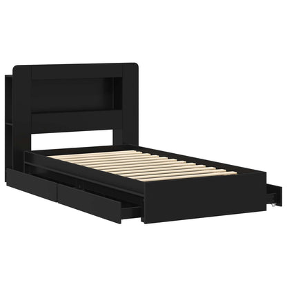 Bed Frame with Storage Black 75 x 190 cm Engineered Wood
