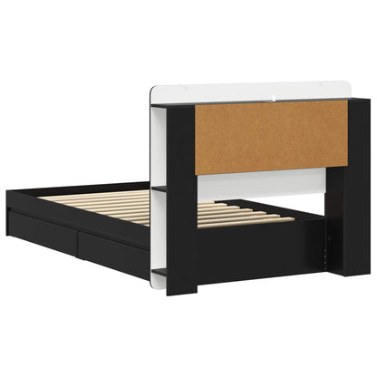 Bed Frame with Storage Black 75 x 190 cm Engineered Wood