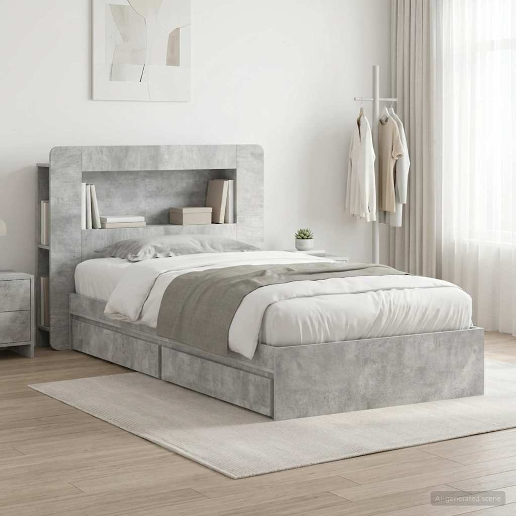 Bed Frame with Storage with Drawer Concrete Grey 75 x 190 cm